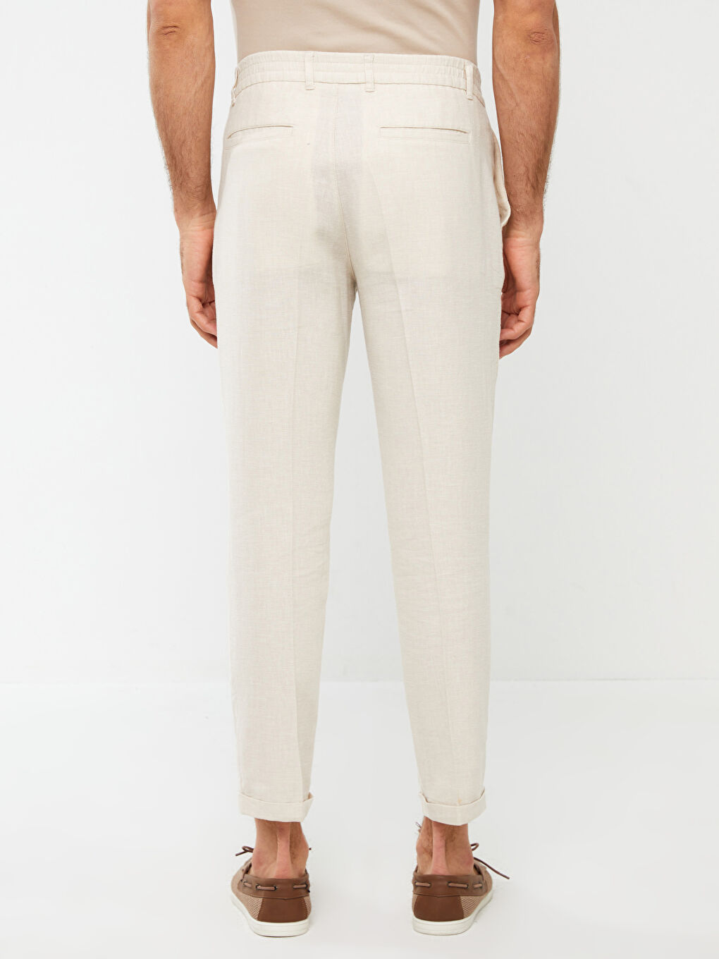 Bej Slim Fit Keten Karışımlı Erkek Pantolon-6