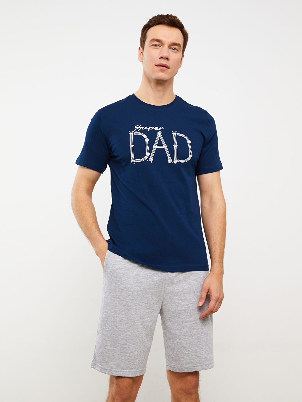 Lacivert Standart Kalıp Erkek Şortlu Pijama Takımı-1
