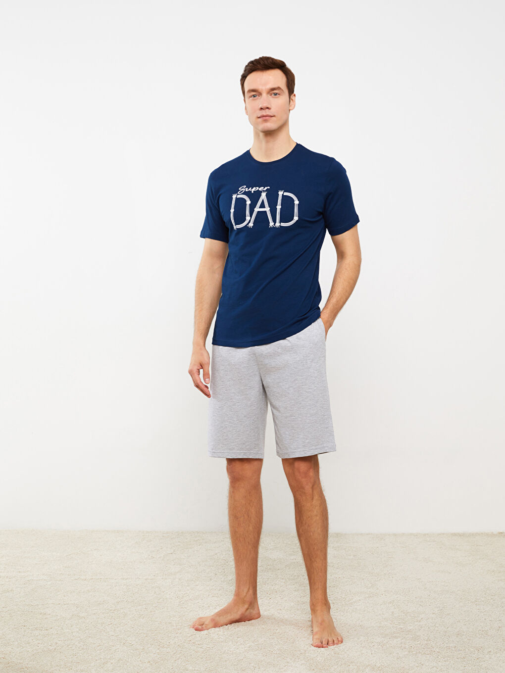 Lacivert Standart Kalıp Erkek Şortlu Pijama Takımı-2