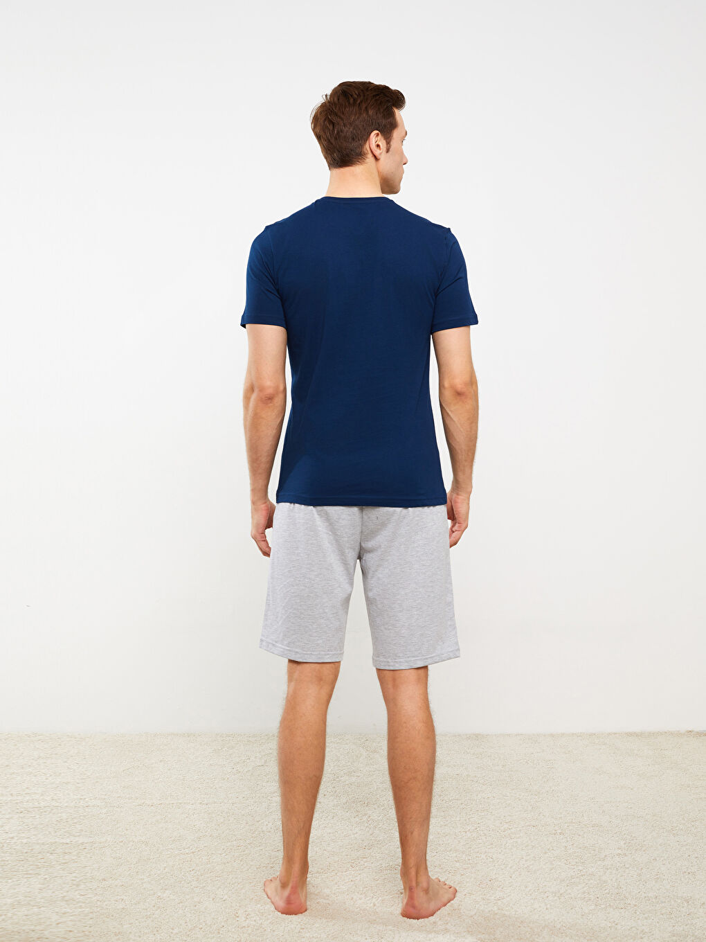 Lacivert Standart Kalıp Erkek Şortlu Pijama Takımı-4