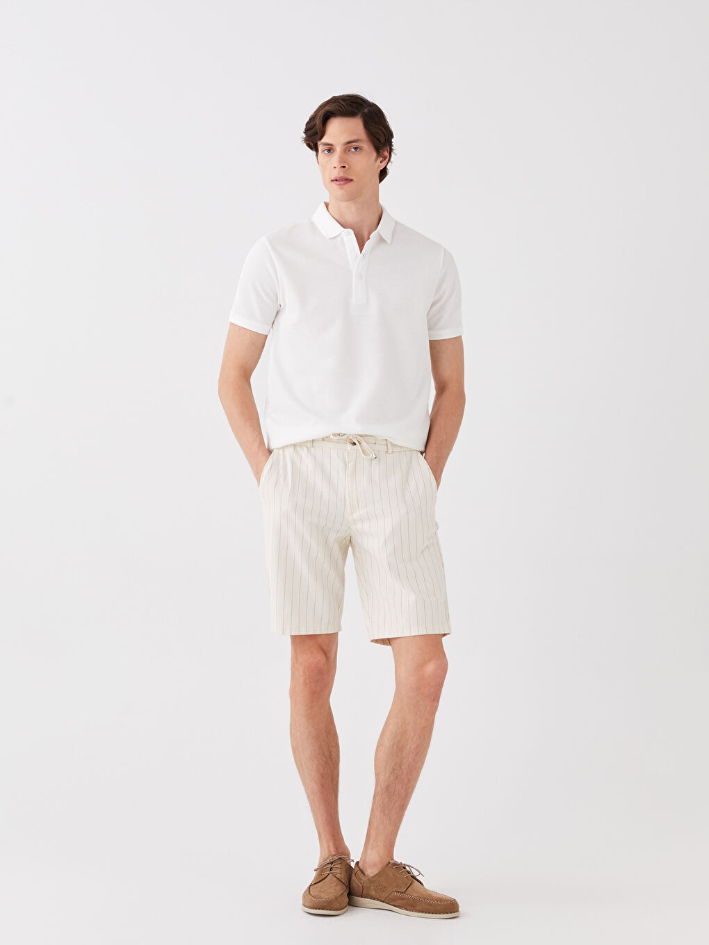 LCW Vision Ekru Slim Fit Beli Bağlama Detaylı Erkek Şort