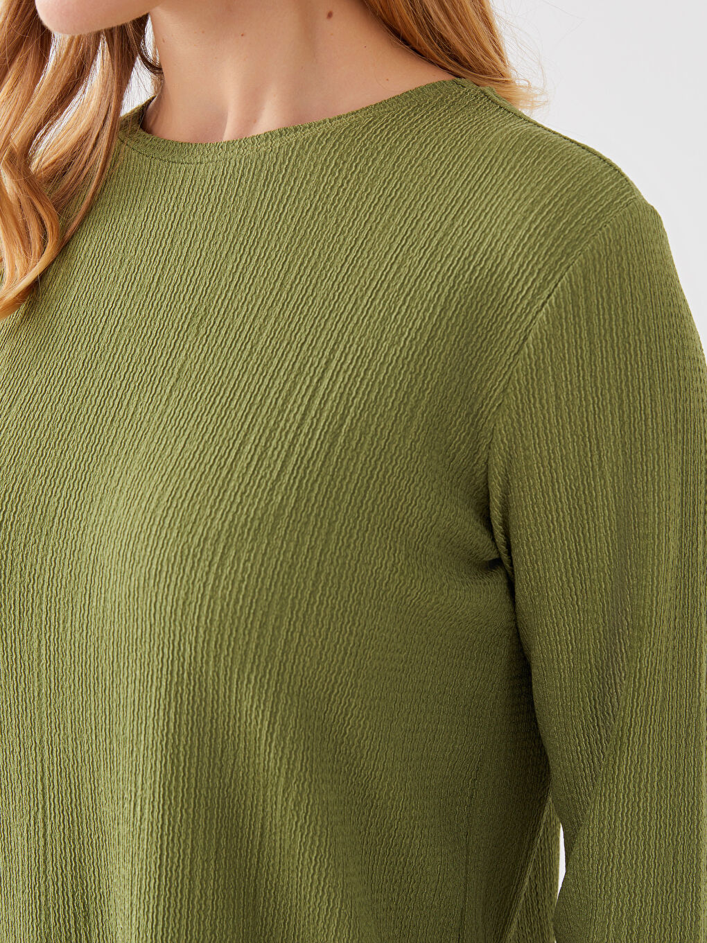 Yeşil Kadın Bisiklet Yaka Uzun Kollu Tunik-3