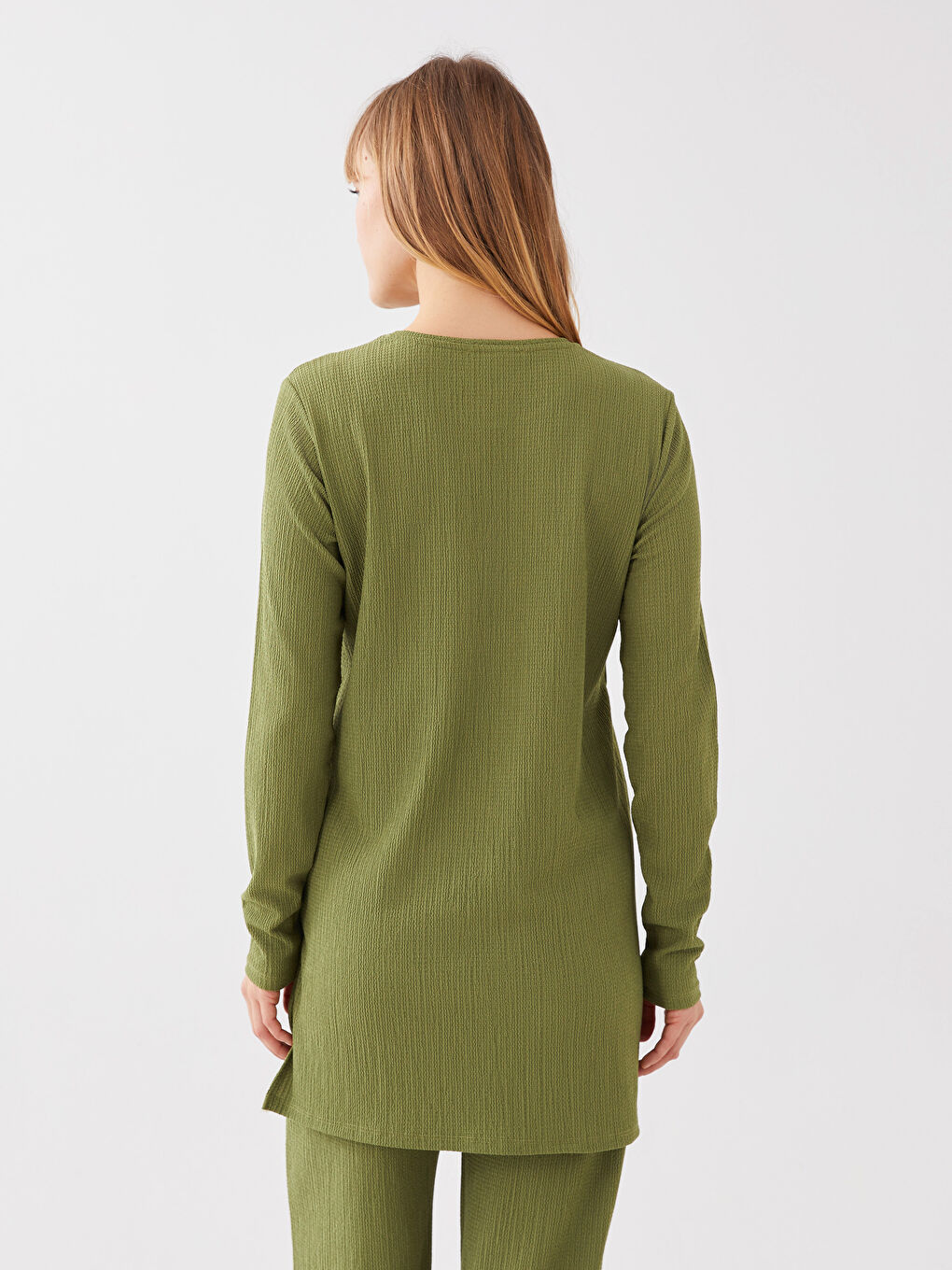 Yeşil Kadın Bisiklet Yaka Uzun Kollu Tunik-4