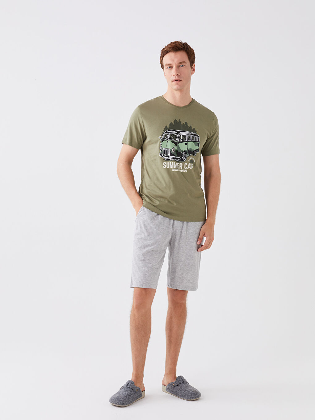 Yeşil Standart Kalıp Erkek Şortlu Pijama Takımı-1