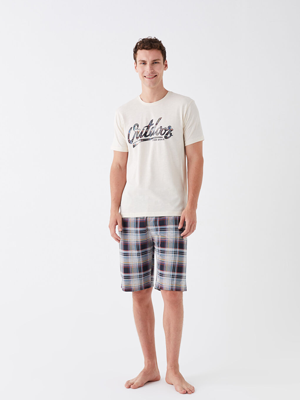 Set Pijama Cu Pantaloni Scurți Croială Standard Pentru Bărbați