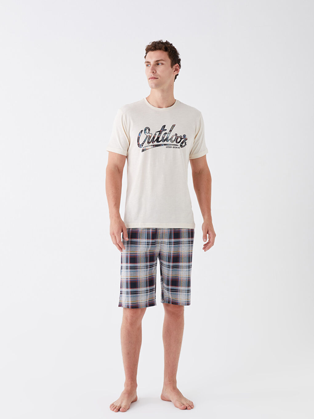 Set Pijama Cu Pantaloni Scurți Croială Standard Pentru Bărbați-1