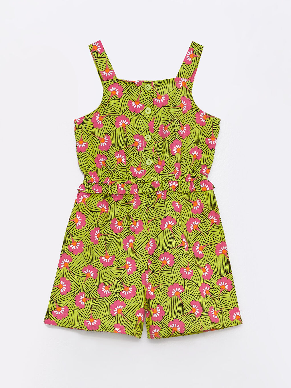 Square Collar Printed Baby Girl Salopette and Headband 2-Piece Set-1