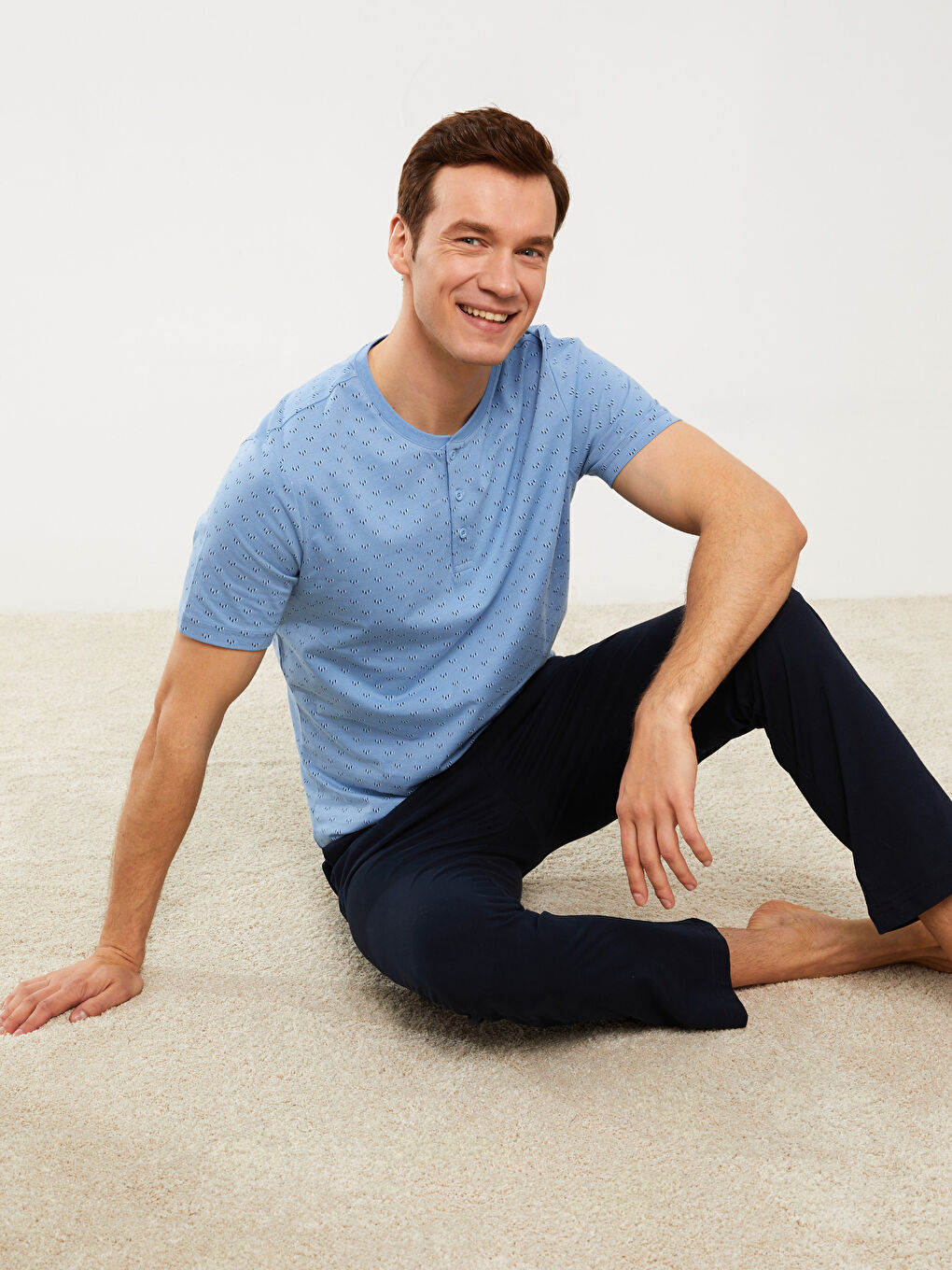 Mavi Standart Kalıp Erkek Pijama Takımı