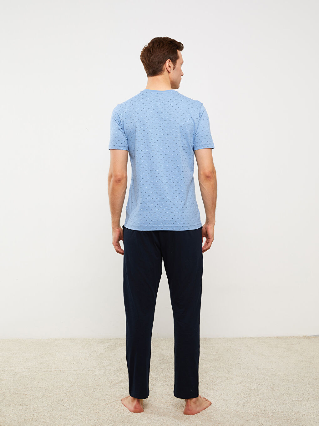 Mavi Standart Kalıp Erkek Pijama Takımı-4