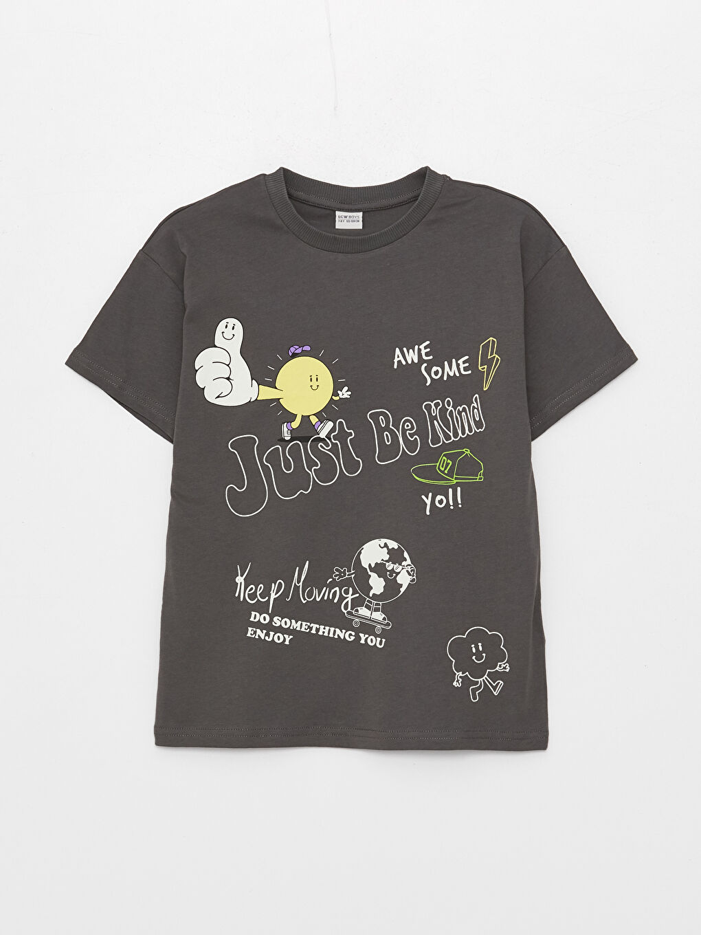 Gri Bisiklet Yaka Baskılı Kısa Kollu Erkek Çocuk Tişört ve Bermuda-1