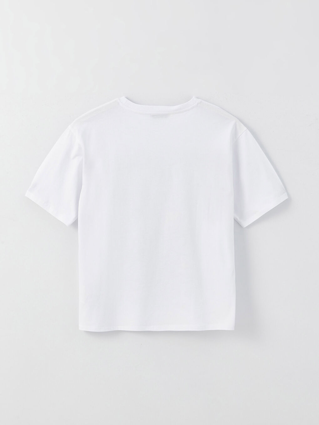 Beyaz Bisiklet Yaka Baskılı Kısa Kollu Oversize Kadın Tişört-6