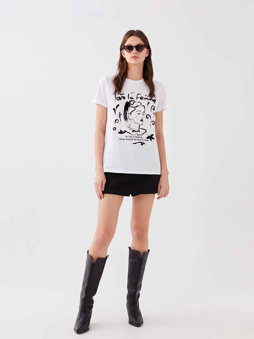Women's Crew Neck Printed Short Sleeve T-Shirt-1
