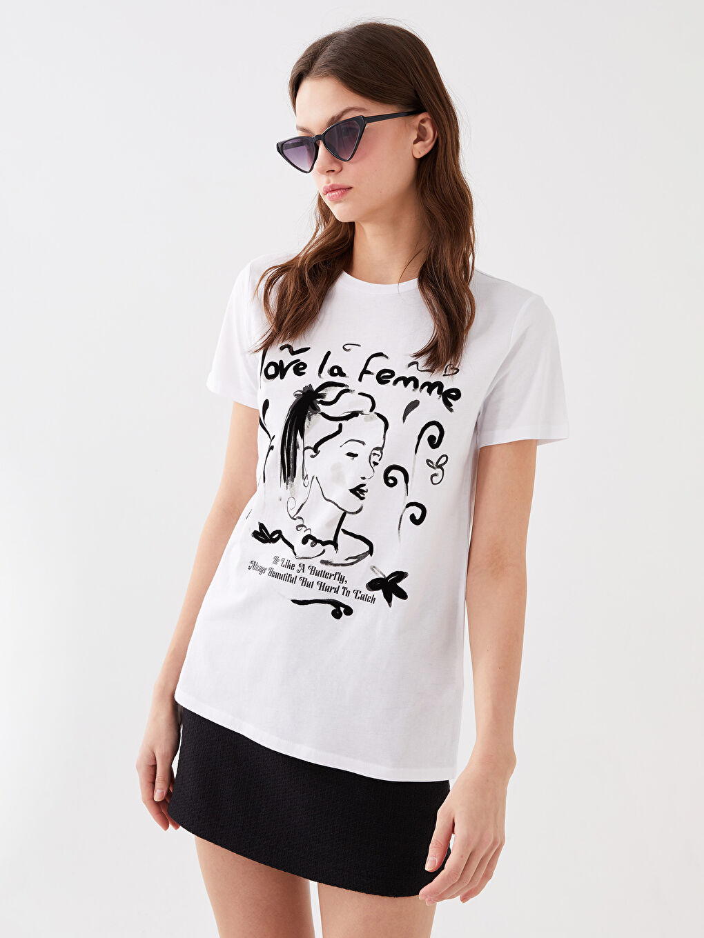 Women's Crew Neck Printed Short Sleeve T-Shirt-2