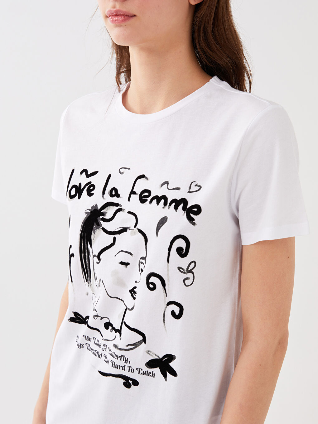 Women's Crew Neck Printed Short Sleeve T-Shirt-3