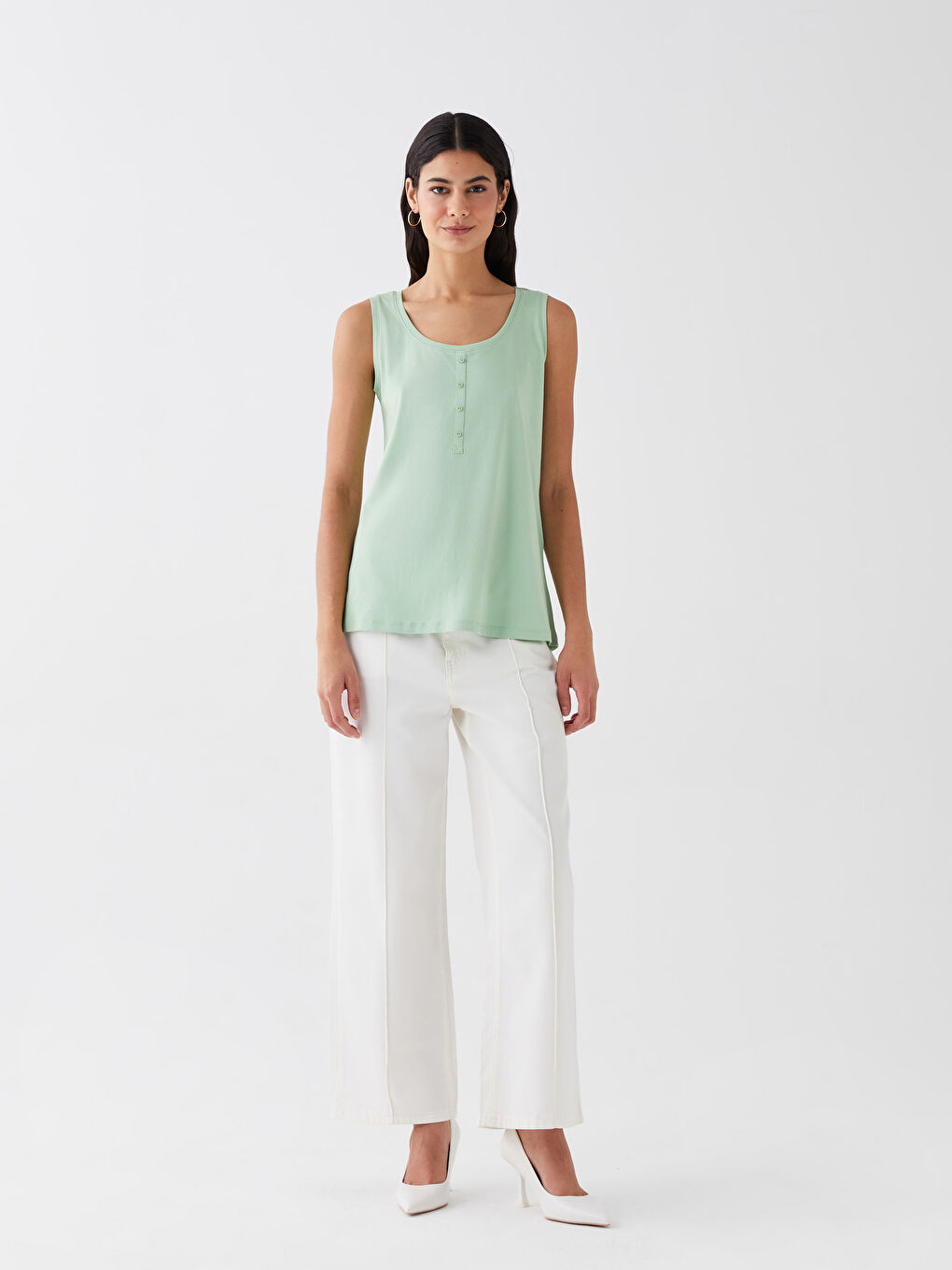 Women's U Neck Plain Tank Top-2