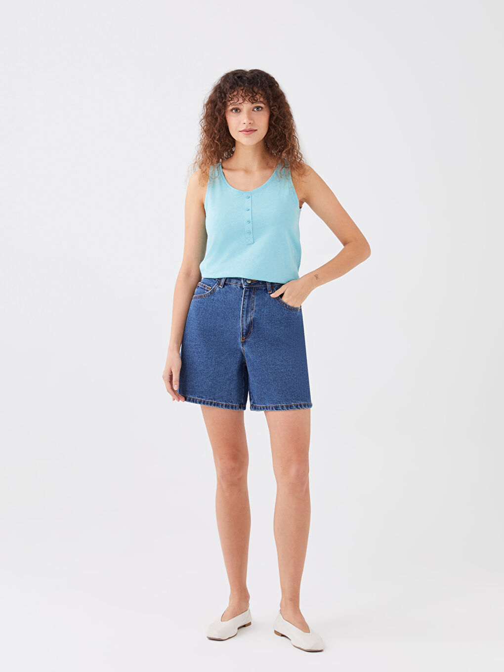 Turkuaz Kadın U Yaka Düz Atlet-2