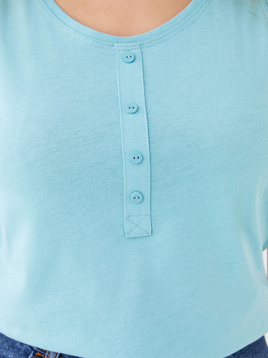 Turkuaz Kadın U Yaka Düz Atlet-3