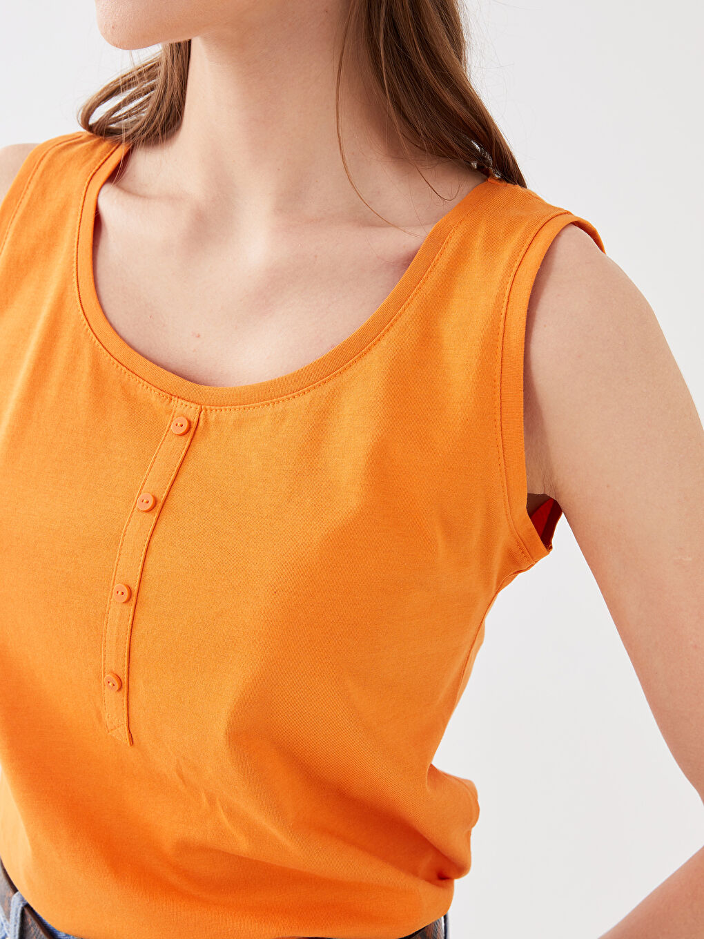 Turuncu Kadın U Yaka Düz Atlet-3