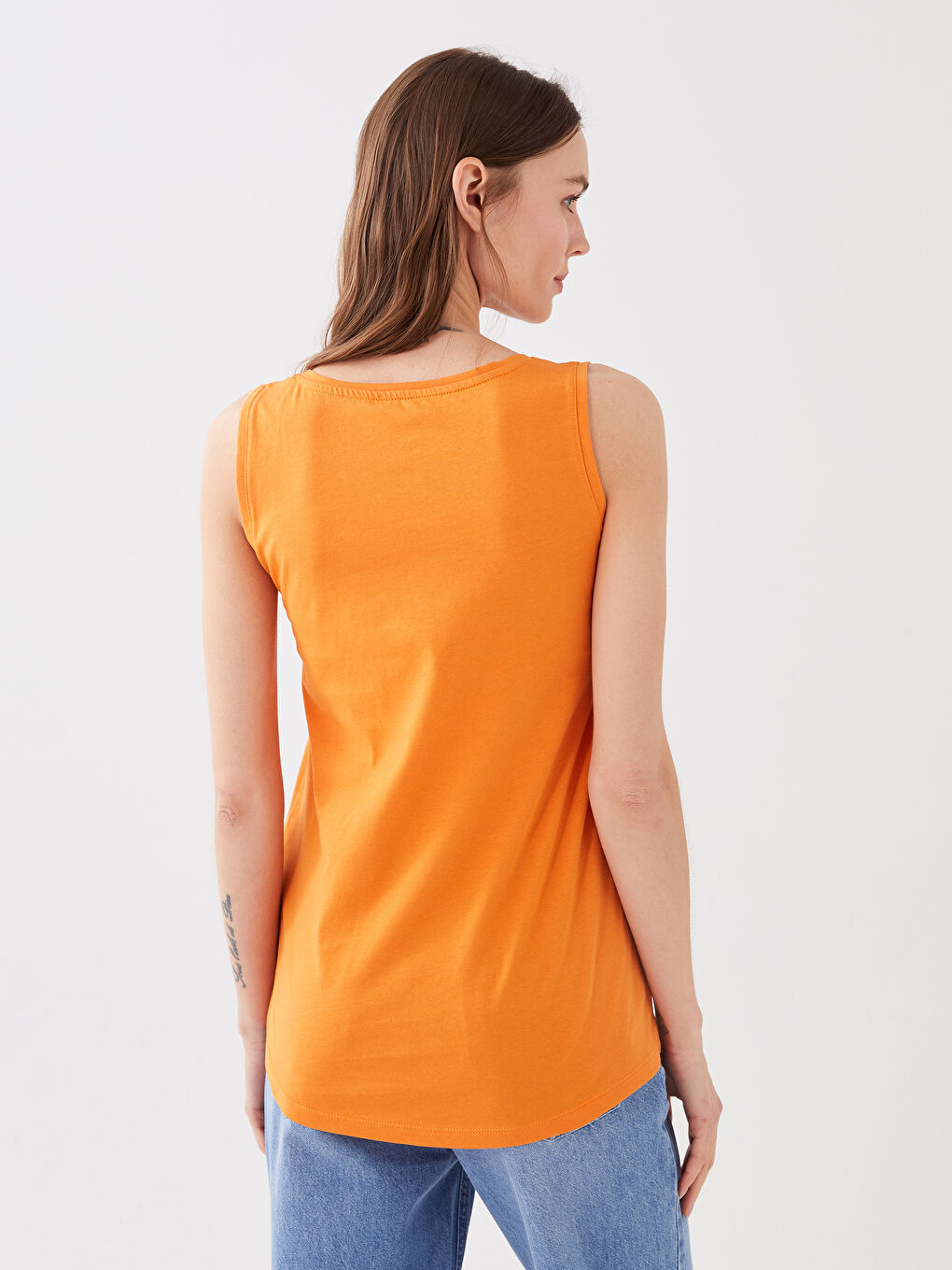 Turuncu Kadın U Yaka Düz Atlet-4