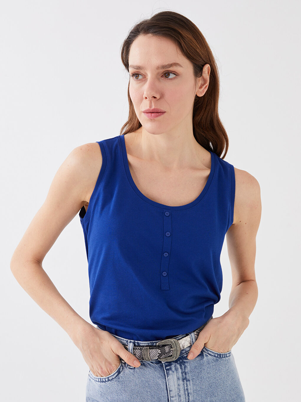 Lacivert Kadın U Yaka Düz Atlet