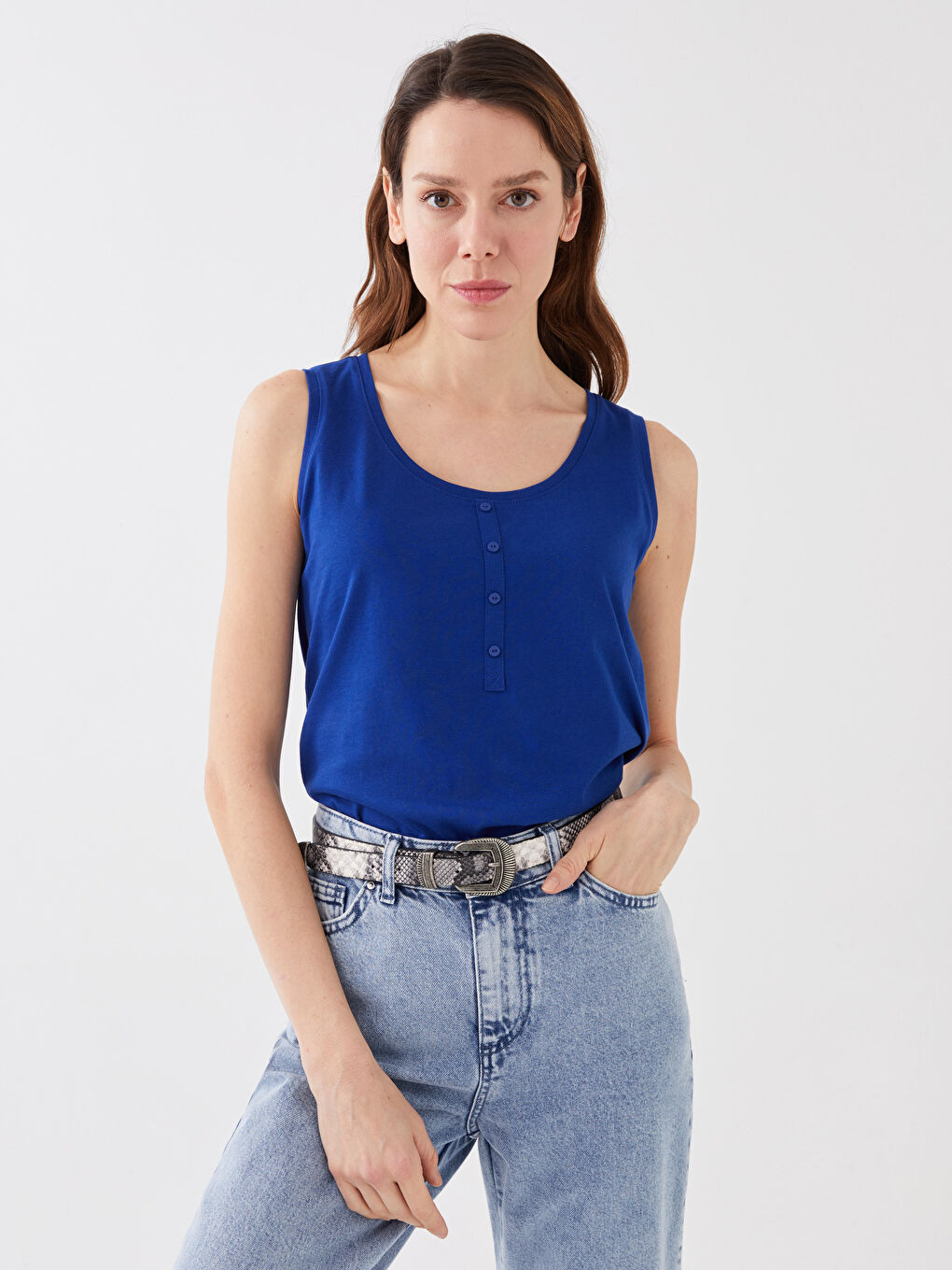 Lacivert Kadın U Yaka Düz Atlet-1