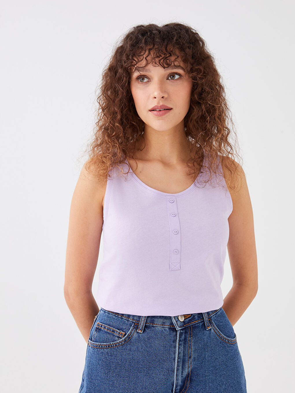 Lila Kadın U Yaka Düz Atlet-1