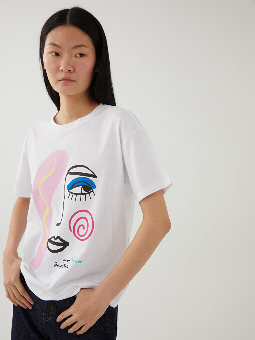 Crew Neck Printed Short Sleeve Women's T-shirt-1