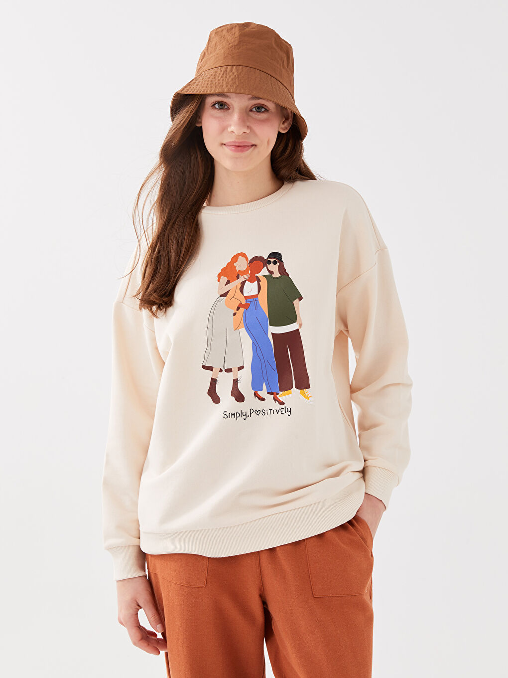 LCW Vision Crew Neck Printed Long Sleeve Women's Sweatshirt -S3BG25Z8-FF7