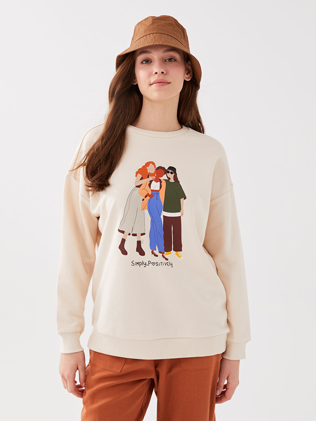 LCW Vision Crew Neck Printed Long Sleeve Women's Sweatshirt -S3BG25Z8-FF7