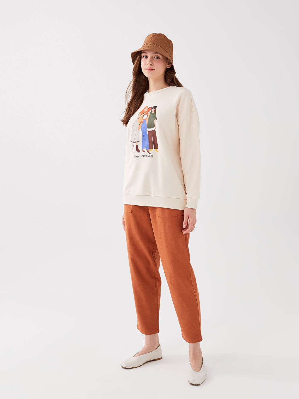 LCW Vision Crew Neck Printed Long Sleeve Women's Sweatshirt -S3BG25Z8-FF7