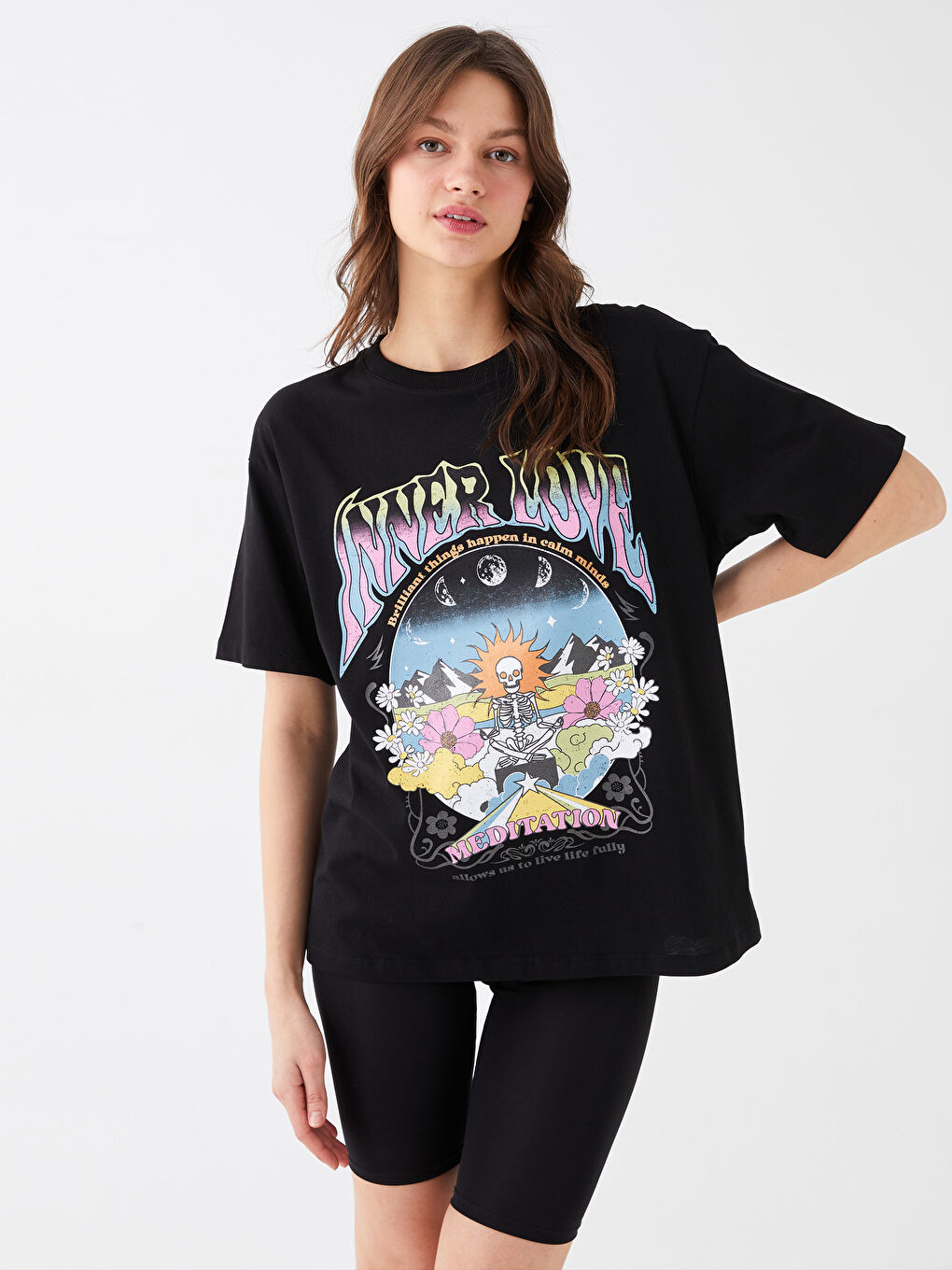 LCW Vision Crew Neck Printed Short Sleeve Oversize Women's T-Shirt -S3BG26Z8-CVL