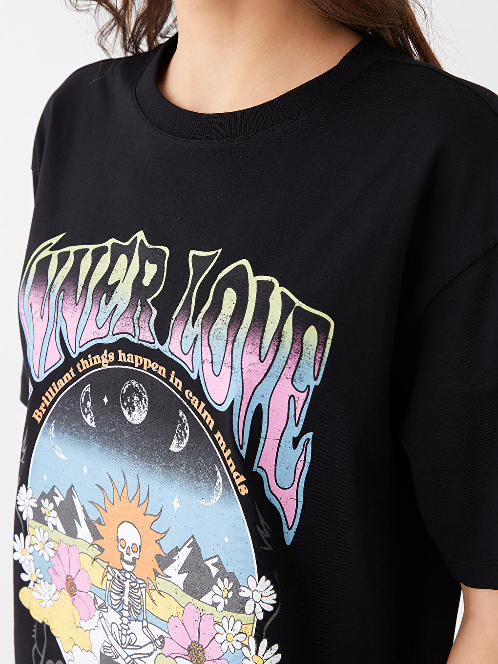 LCW Vision Crew Neck Printed Short Sleeve Oversize Women's T-Shirt -S3BG26Z8-CVL