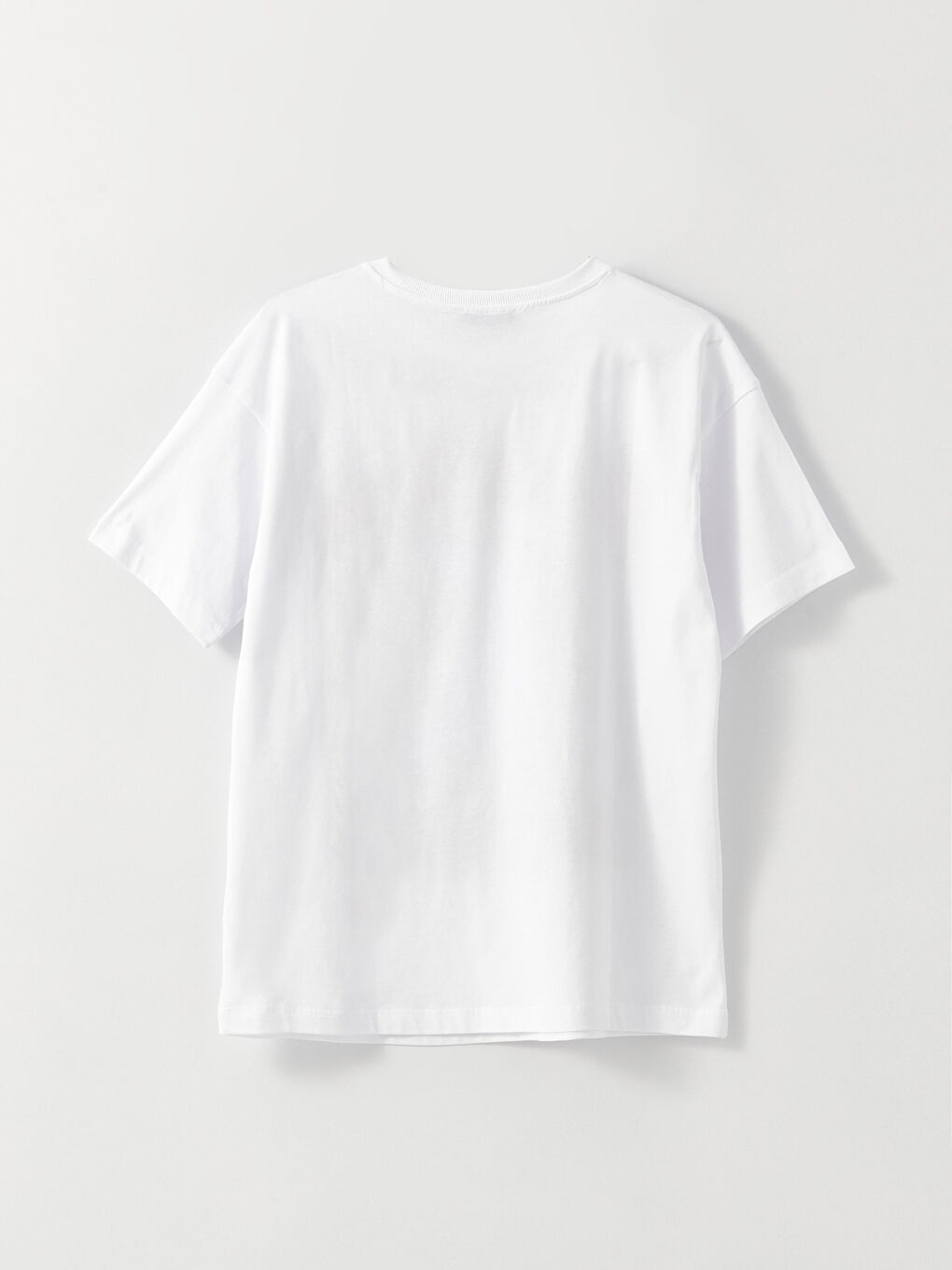 Beyaz Bisiklet Yaka Baskılı Kısa Kollu Kadın Tişört-5