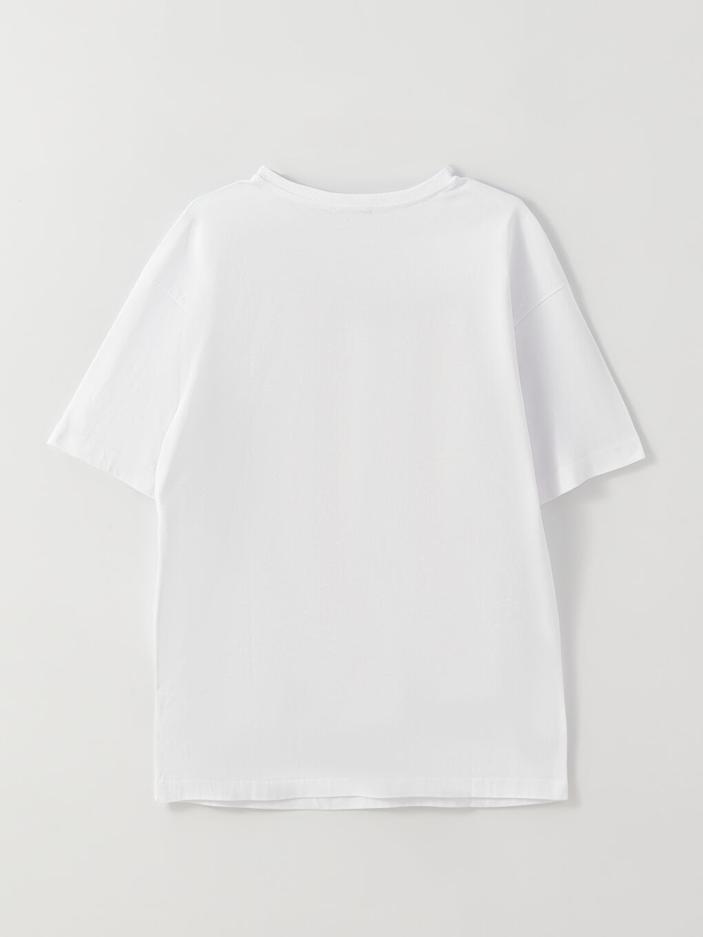 Beyaz Bisiklet Yaka Baskılı Kısa Kollu Kadın Tişört-7