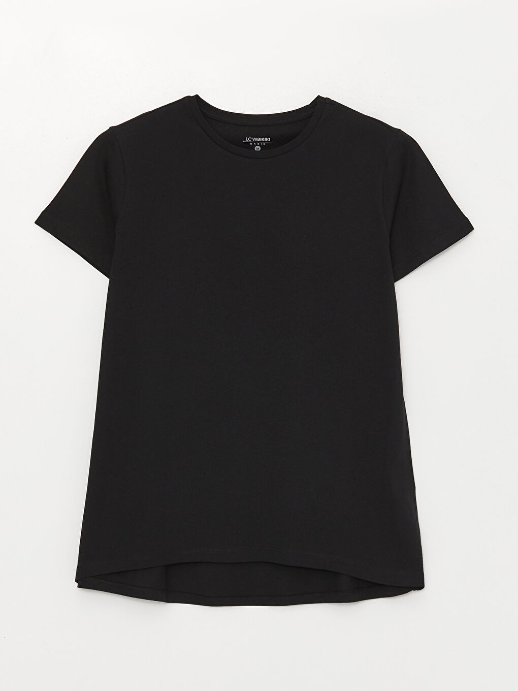 Siyah Bisiklet Yaka Düz Kısa Kollu Kadın Tişört-5