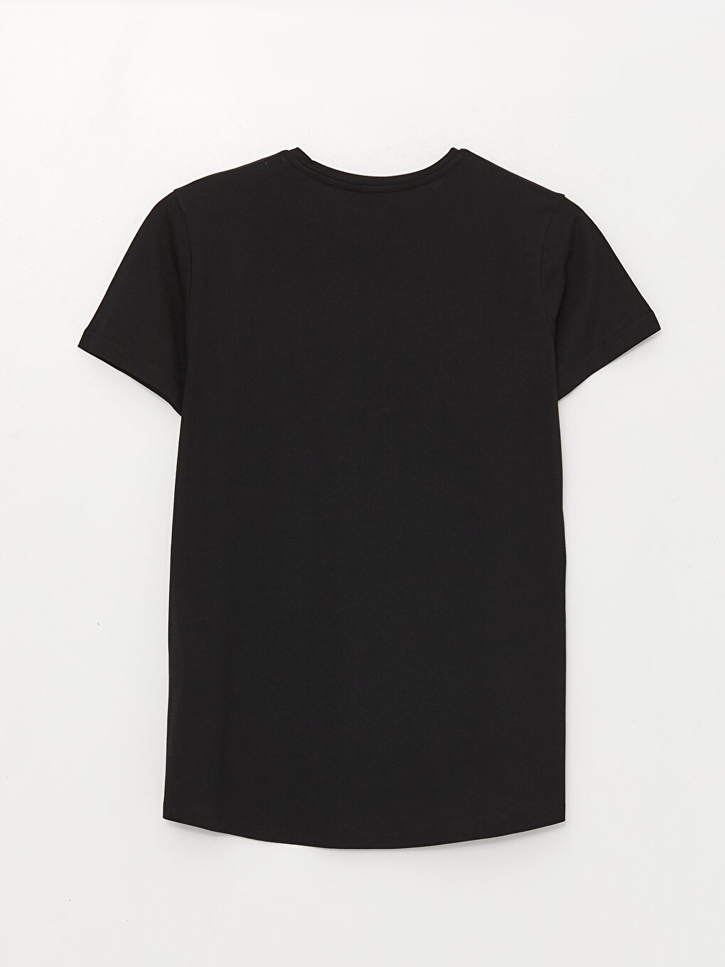 Siyah Bisiklet Yaka Düz Kısa Kollu Kadın Tişört-6