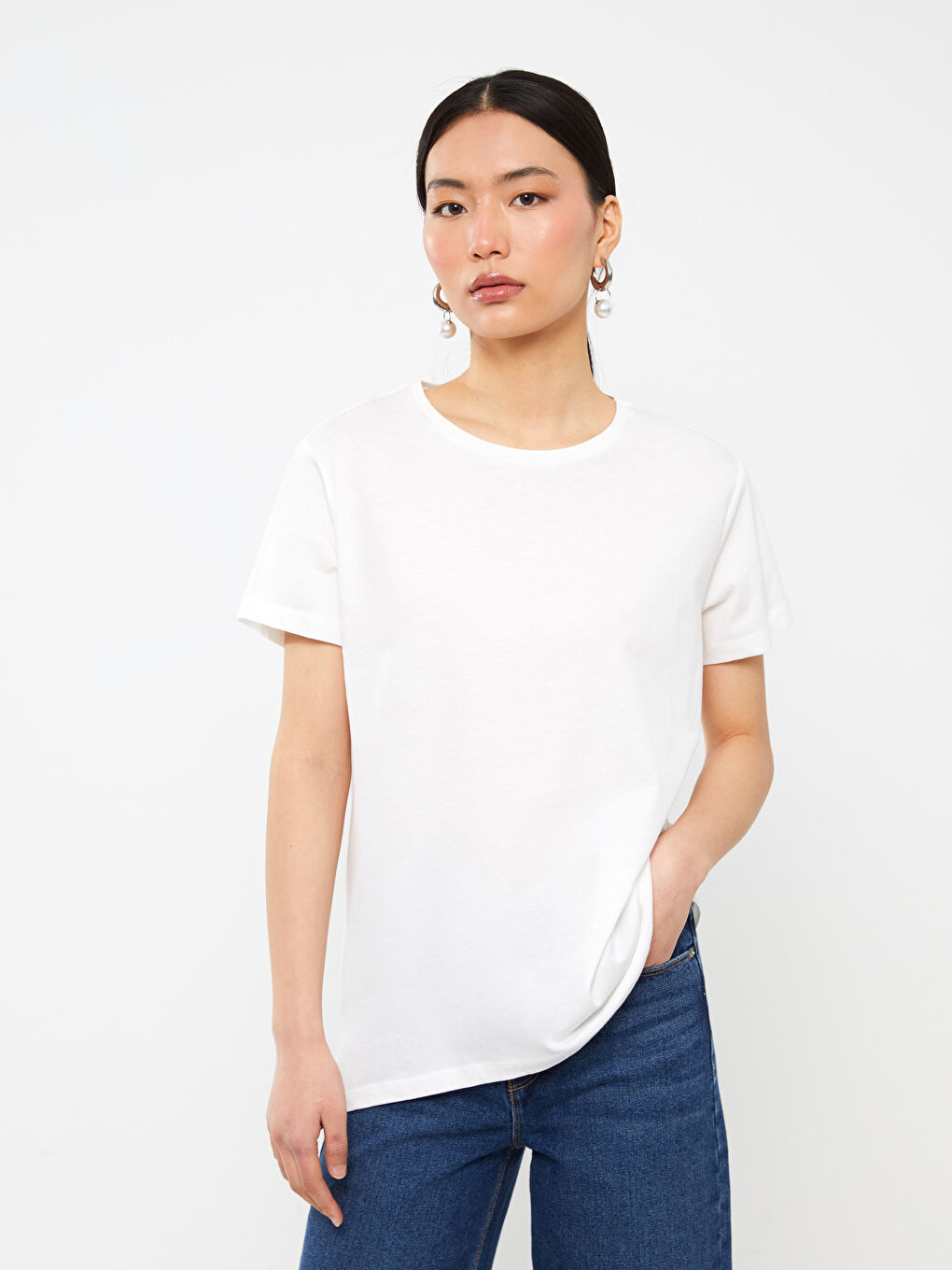 Crew Neck Plain Short Sleeve Women's T-Shirt-1