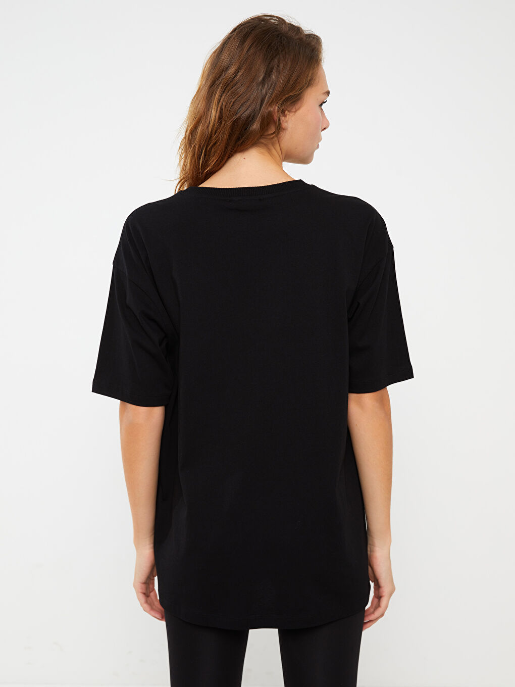 Tricou Supradimensionat cu Mânecă Scurtă și Imprimeu, Guler Rotund pentru Femei-4