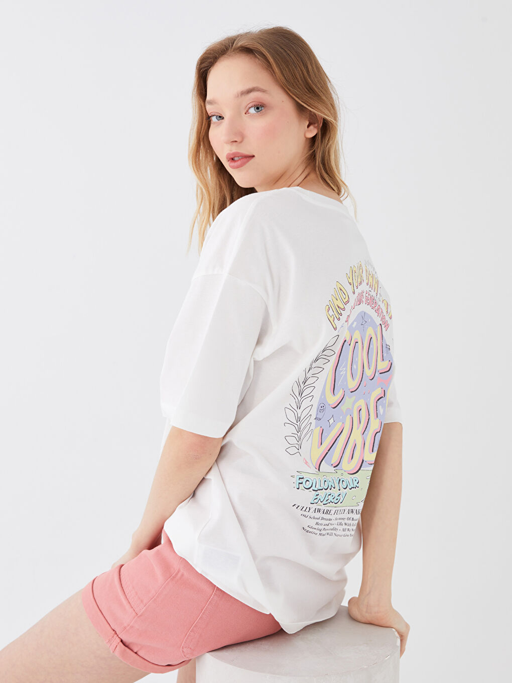 Crew Neck Printed Short Sleeve Oversize Women's T-Shirt -S3BG42Z8-R9J