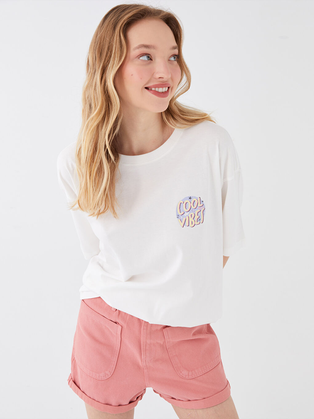 Crew Neck Printed Short Sleeve Oversize Women's T-Shirt -S3BG42Z8-R9J