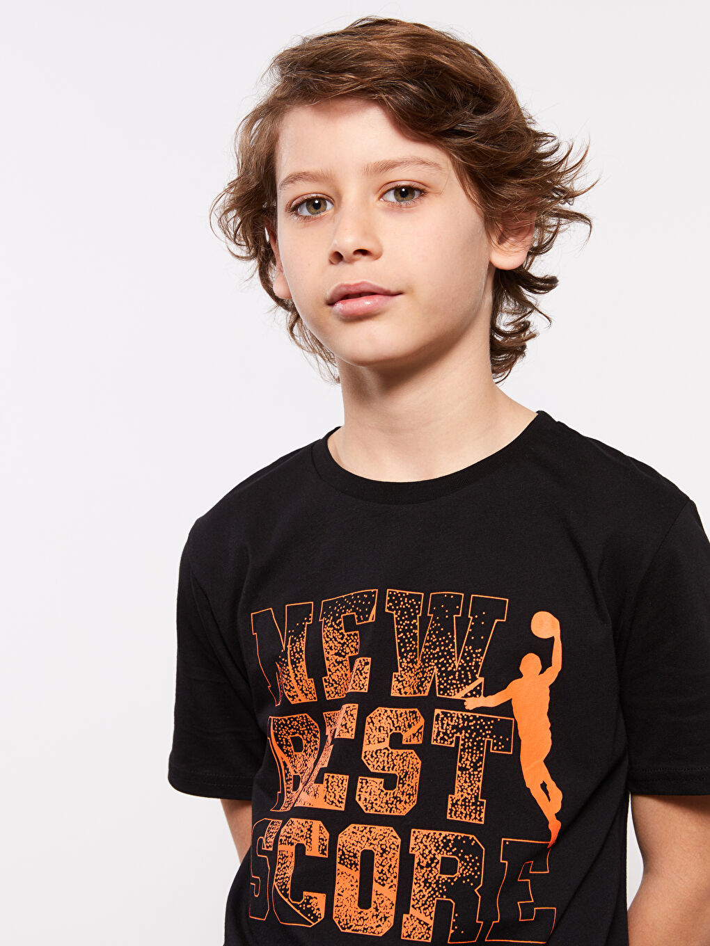 Siyah Bisiklet Yaka Baskılı Kısa Kollu Erkek Çocuk Tişört