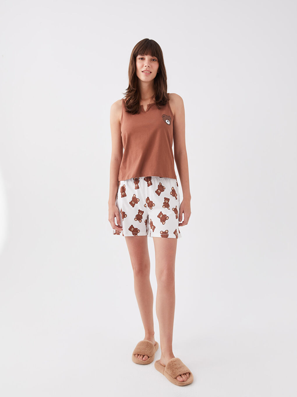 Notch Neck Printed Women's Shortie Pyjama Set