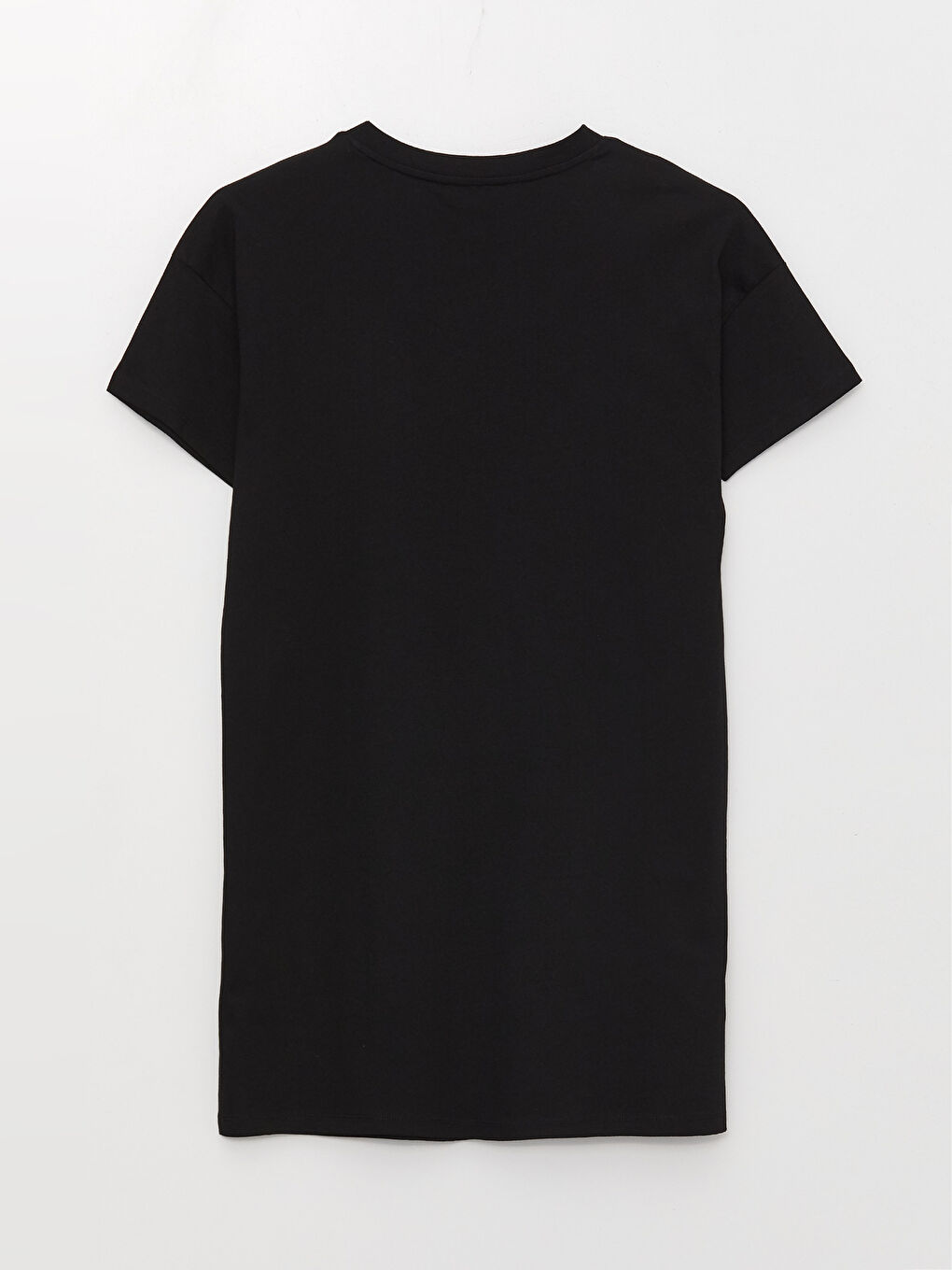 Siyah Bisiklet Yaka Baskılı Kısa Kollu Kadın Gecelik-6