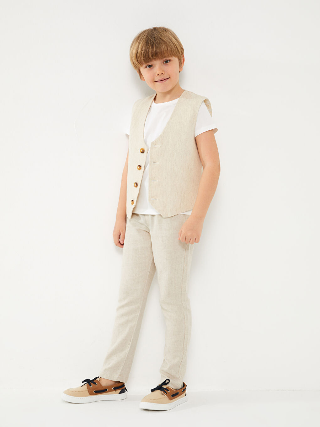 Bej Beli Lastikli Basic Erkek Çocuk Pantolon-1