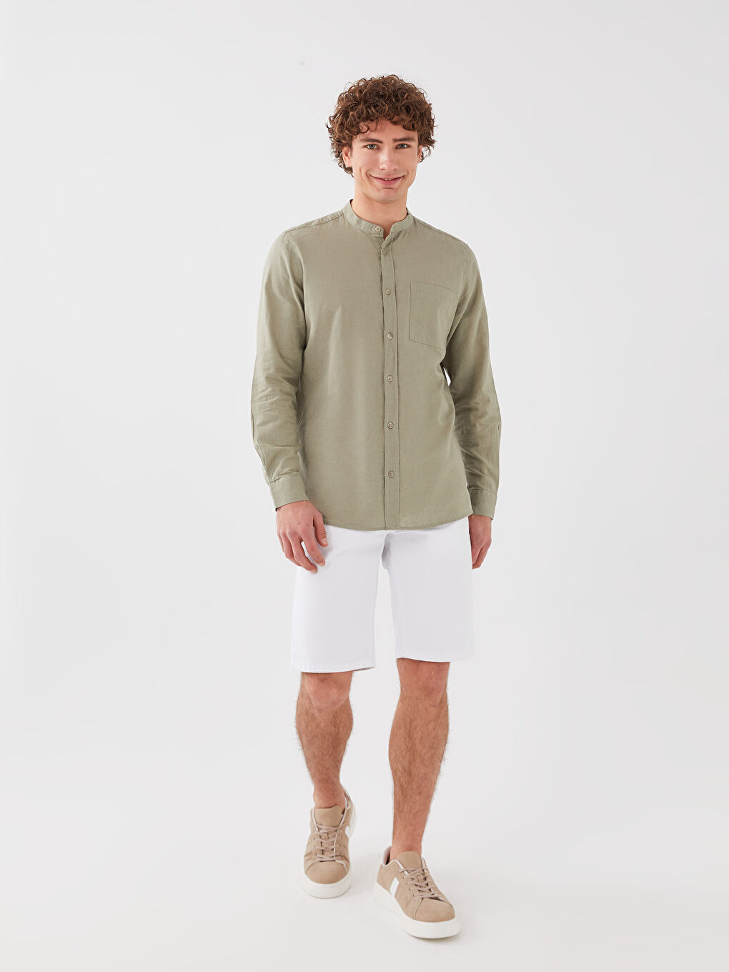 Yeşil Regular Fit Hakim Yaka Uzun Kollu Erkek Gömlek-2