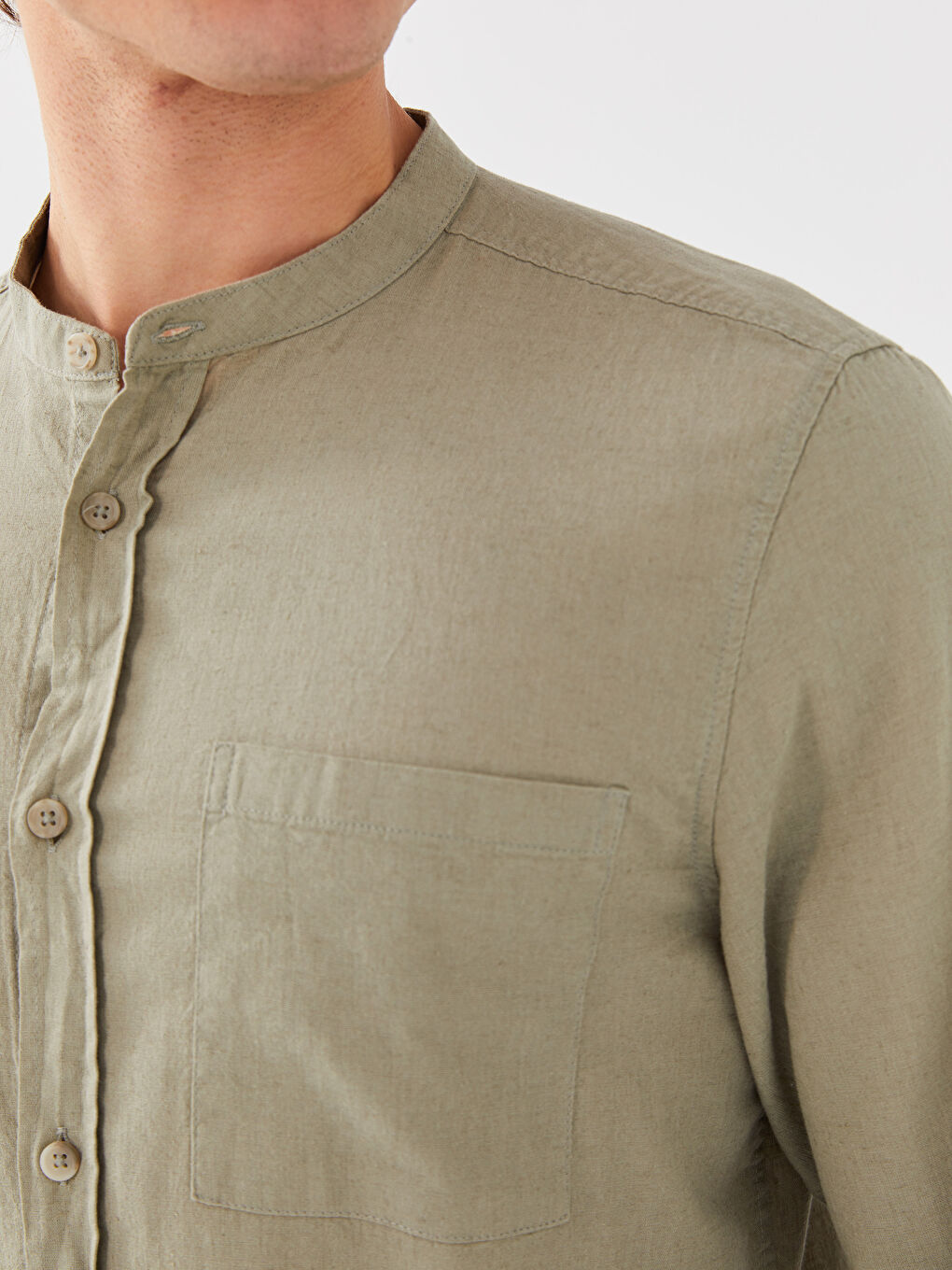 Yeşil Regular Fit Hakim Yaka Uzun Kollu Erkek Gömlek-3