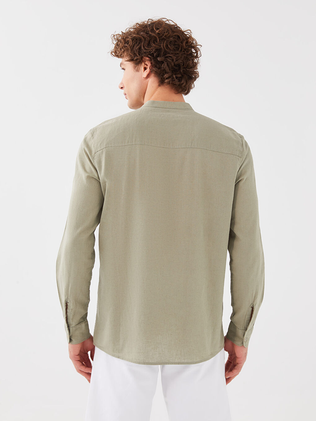 Yeşil Regular Fit Hakim Yaka Uzun Kollu Erkek Gömlek-4