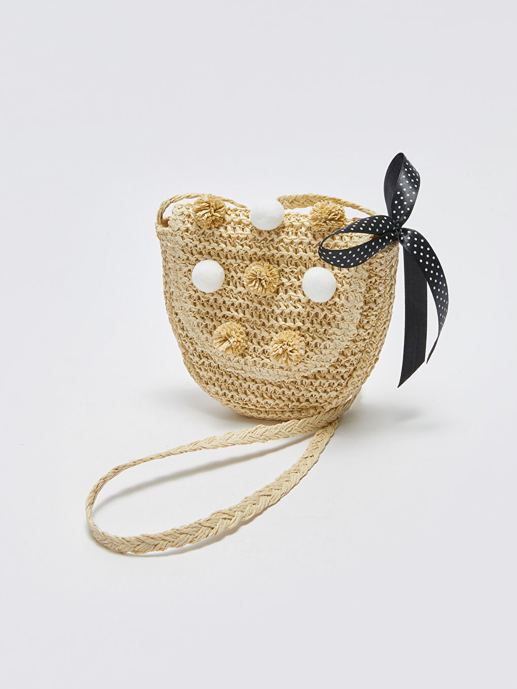 Bej 3D Aplike Detaylı Kız Çocuk Hasır Çapraz Çanta-2