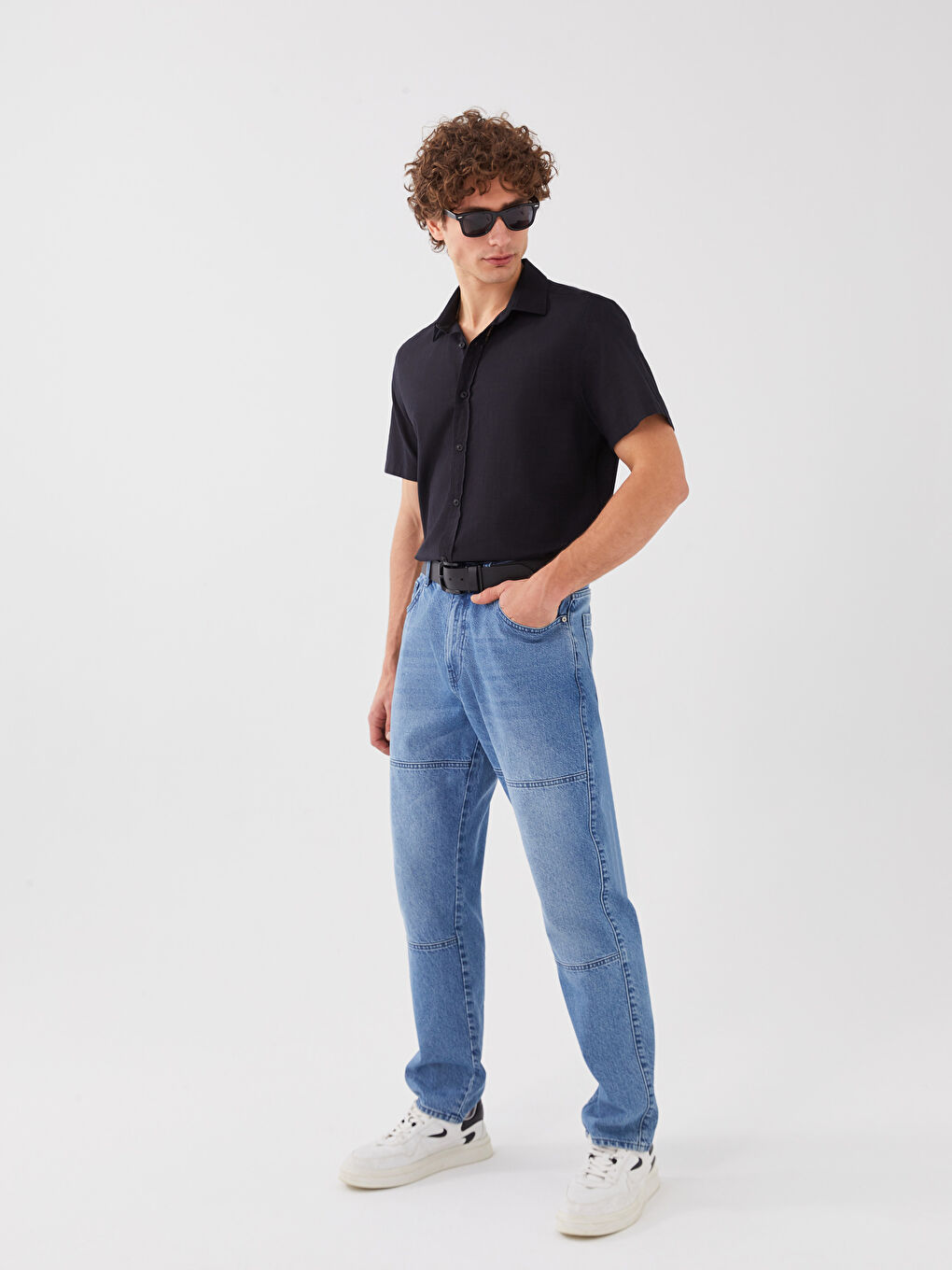 قميص بوبلين كم قصير بقصة عادية للرجال-2