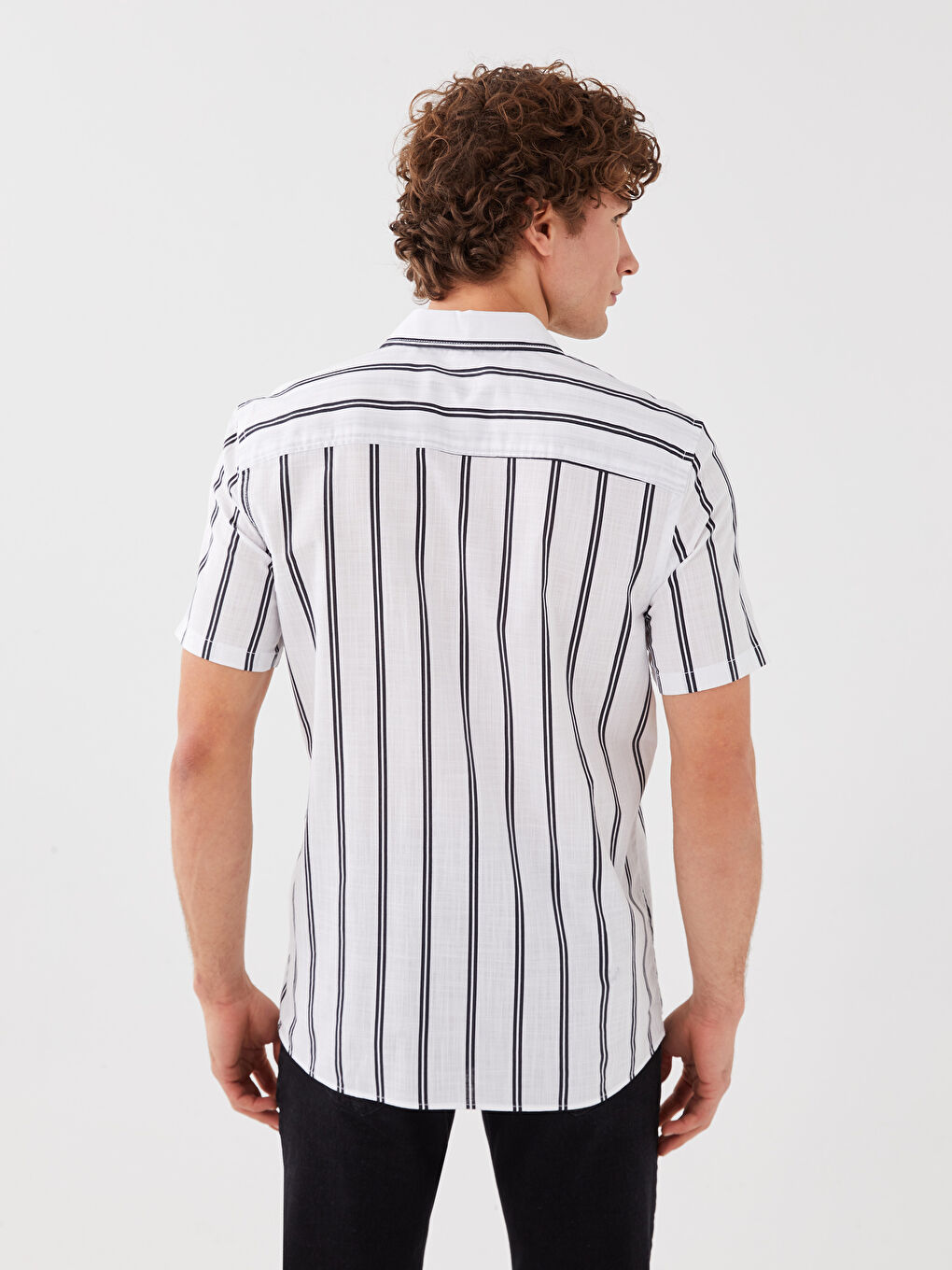 Regular Fit Short Sleeve Striped Poplin Men's Shirt-4